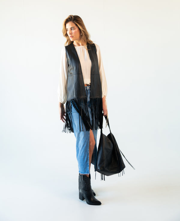 Chaleco de Piel Genuina Con Flecos Hecho en México | CH002