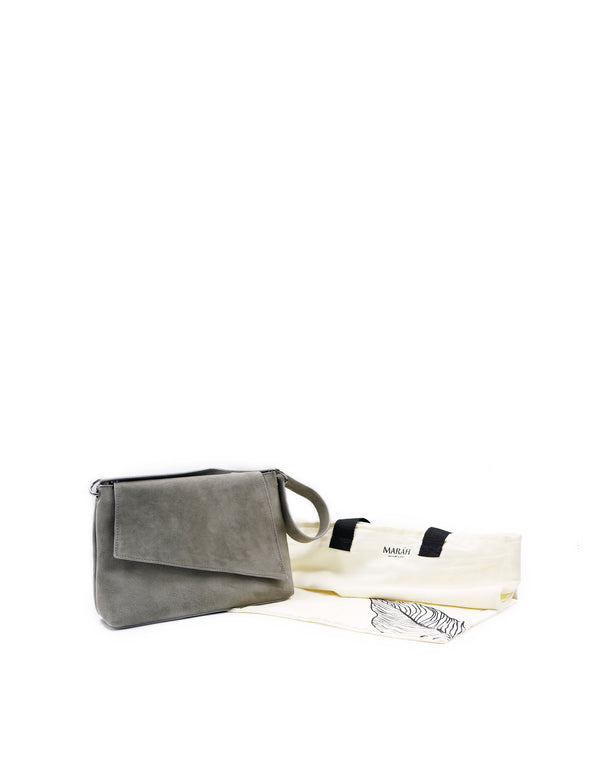 Bolsa Cuadrada de Piel Gamuza Gris Maráh | Estilo Minimalista