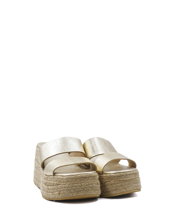 Sandalias con Plataforma de Piel Color Oro