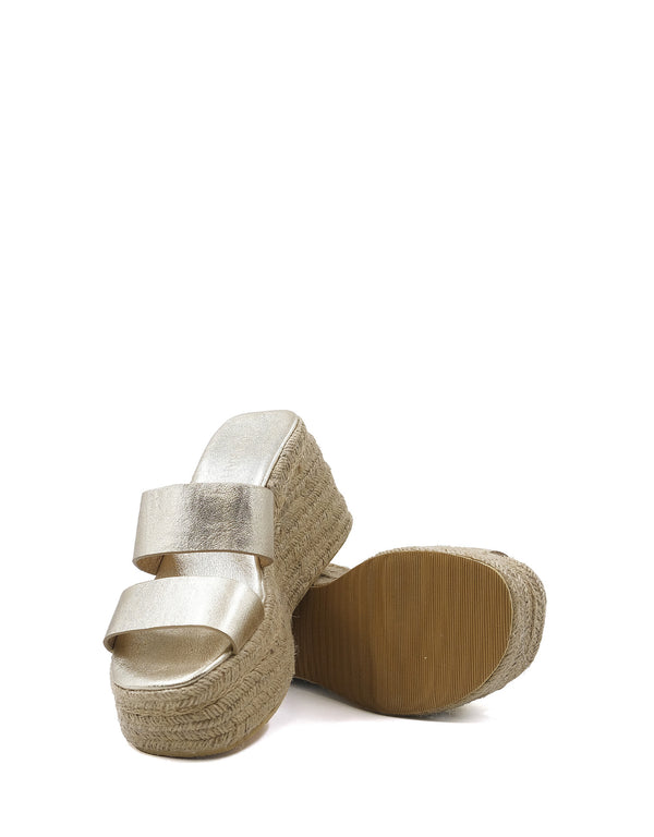 Sandalias con Plataforma de Piel Color Oro