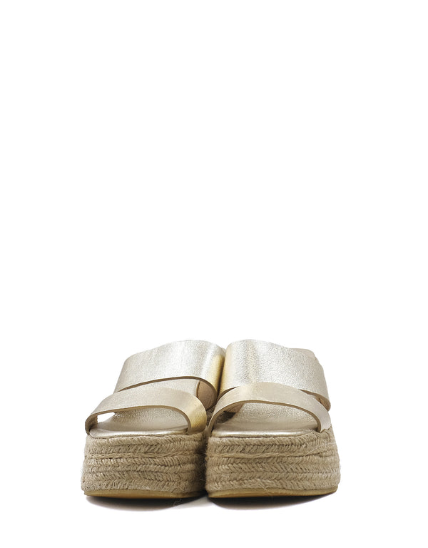 Sandalias con Plataforma de Piel Color Oro