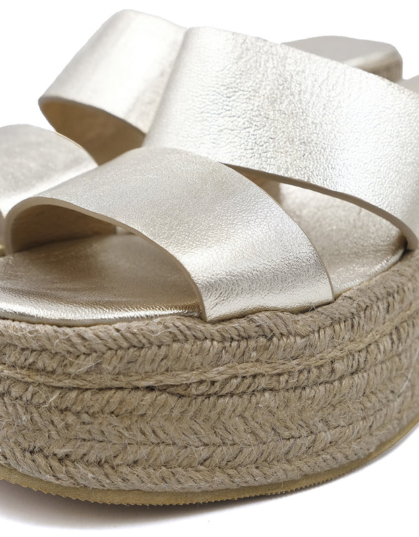 Sandalias con Plataforma de Piel Color Oro