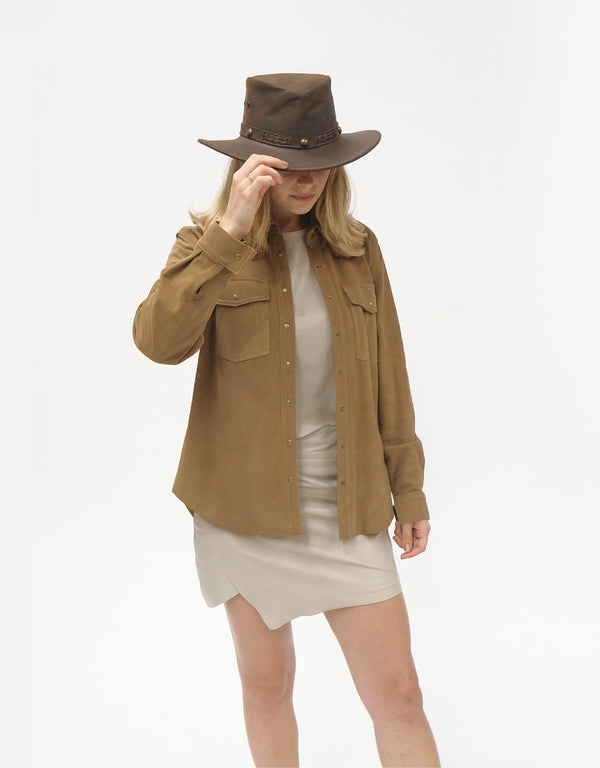 Camisa de Piel Para Mujer Color Camel