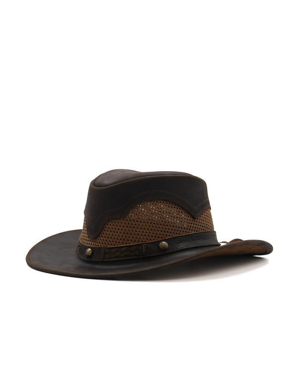 Sombrero Australiano de Piel Café Maráh | Copa con Tejido Transpirable