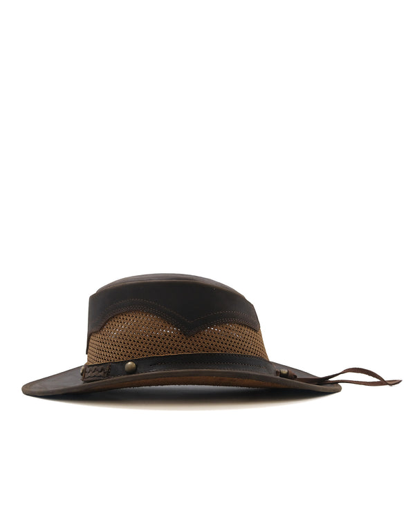 Sombrero Australiano de Piel Café Maráh | Copa con Tejido Transpirable