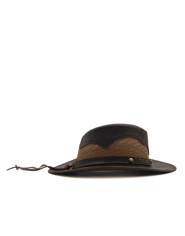 Sombrero Australiano de Piel Café Maráh | Copa con Tejido Transpirable