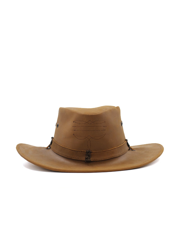 Sombrero Australiano Maráh de Piel Café | Con cordón de Ajustable