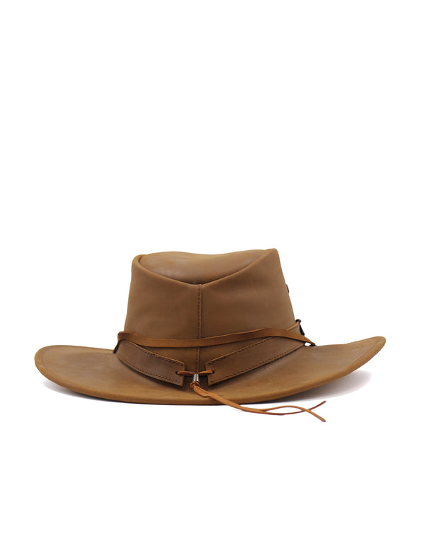 Sombrero Australiano Maráh de Piel Café | Con cordón de Ajustable