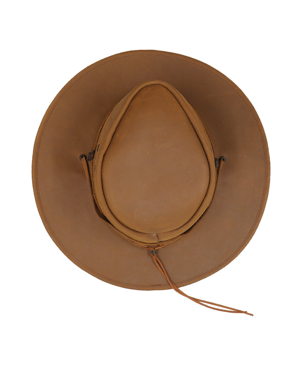 Sombrero Australiano Maráh de Piel Café | Con cordón de Ajustable