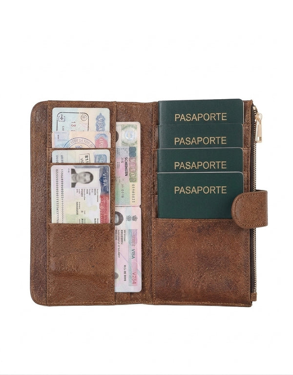 Porta Pasaporte Familiar de Piel | 5 Pasaportes, Visas, Dinero, Tarjetas y Documentos