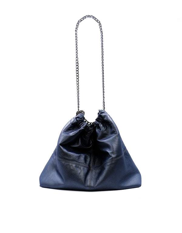 Bolsa de Piel Gris Plata Maráh con Cadena | Bolsa Amplia para Mujer