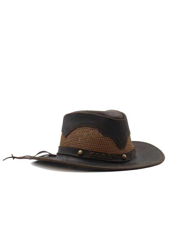 Sombrero Australiano de Piel Café Maráh | Copa con Tejido Transpirable