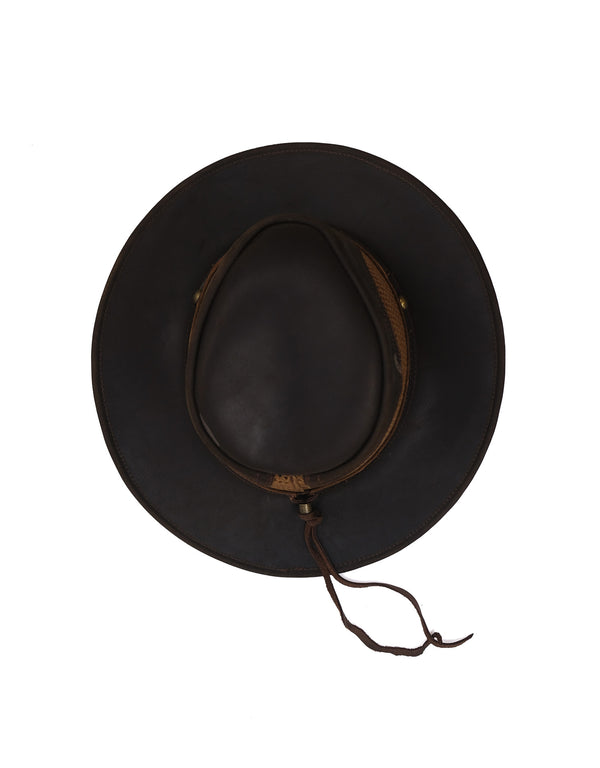 Sombrero Australiano de Piel Café Maráh | Copa con Tejido Transpirable