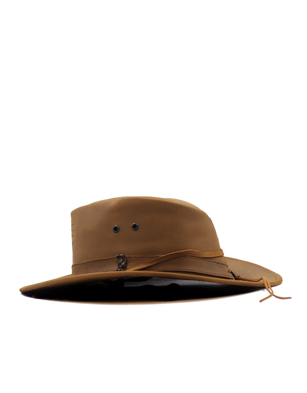 Sombrero Australiano Maráh de Piel Café | Con cordón de Ajustable
