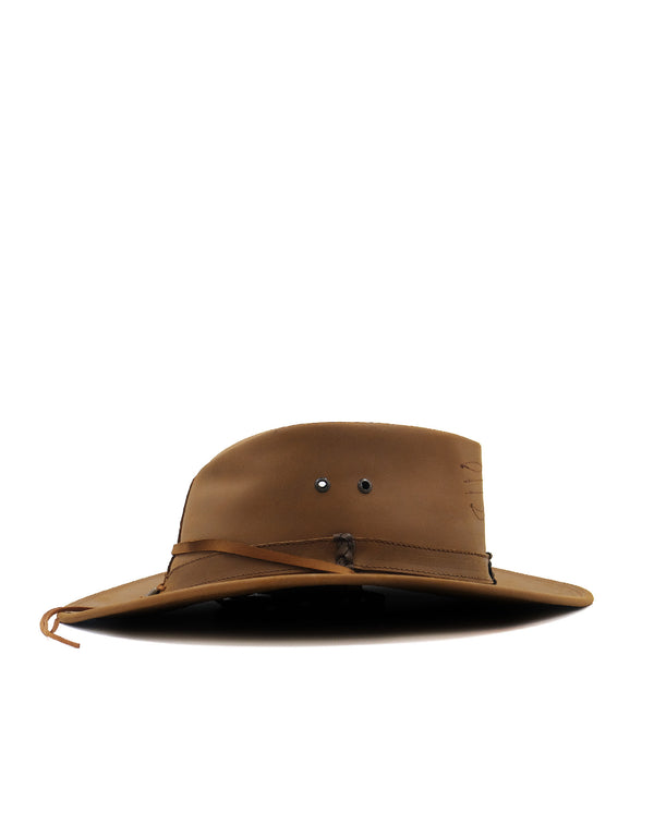 Sombrero Australiano Maráh de Piel Café | Con cordón de Ajustable