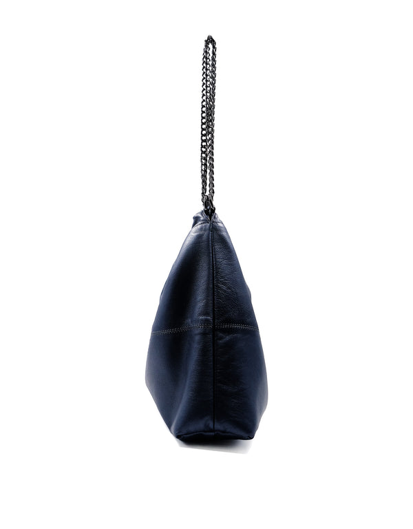 Bolsa de Piel Gris Plata Maráh con Cadena | Bolsa Amplia para Mujer